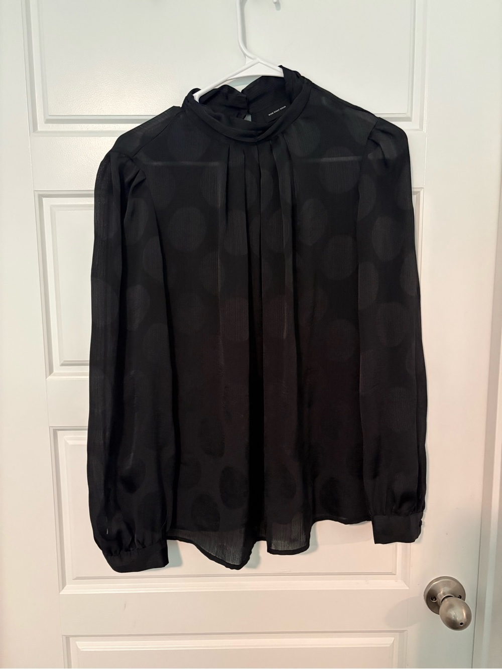 Who What Wear Black Long-Sleeve Dot-Texture Blouse